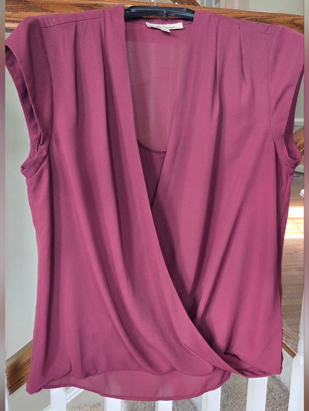 Burgundy Mauve Surplice Wrap Front Sleeveless Blouse Cami Inset Size M